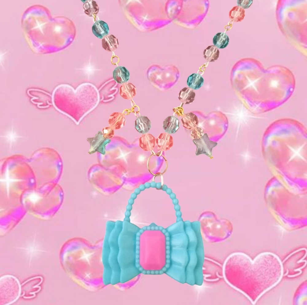 Blue and Pink Beaded Jewelry Necklace